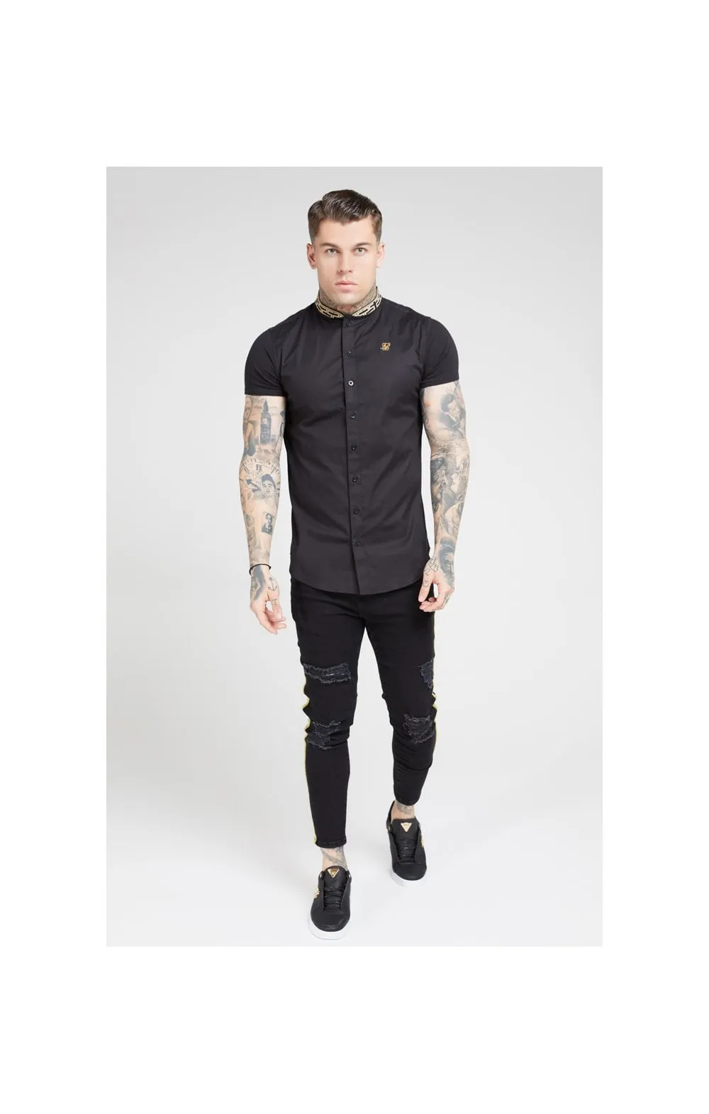 SikSilk S/S Tape Collar Shirt – Black & Gold sold by Siksilk product image thumbnail 5