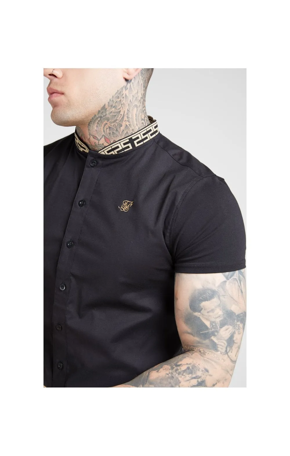 SikSilk S/S Tape Collar Shirt – Black & Gold sold by Siksilk product image thumbnail 2