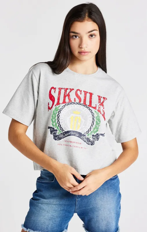 Girls Grey Marl Varsity Crop T-Shirt sold by Siksilk