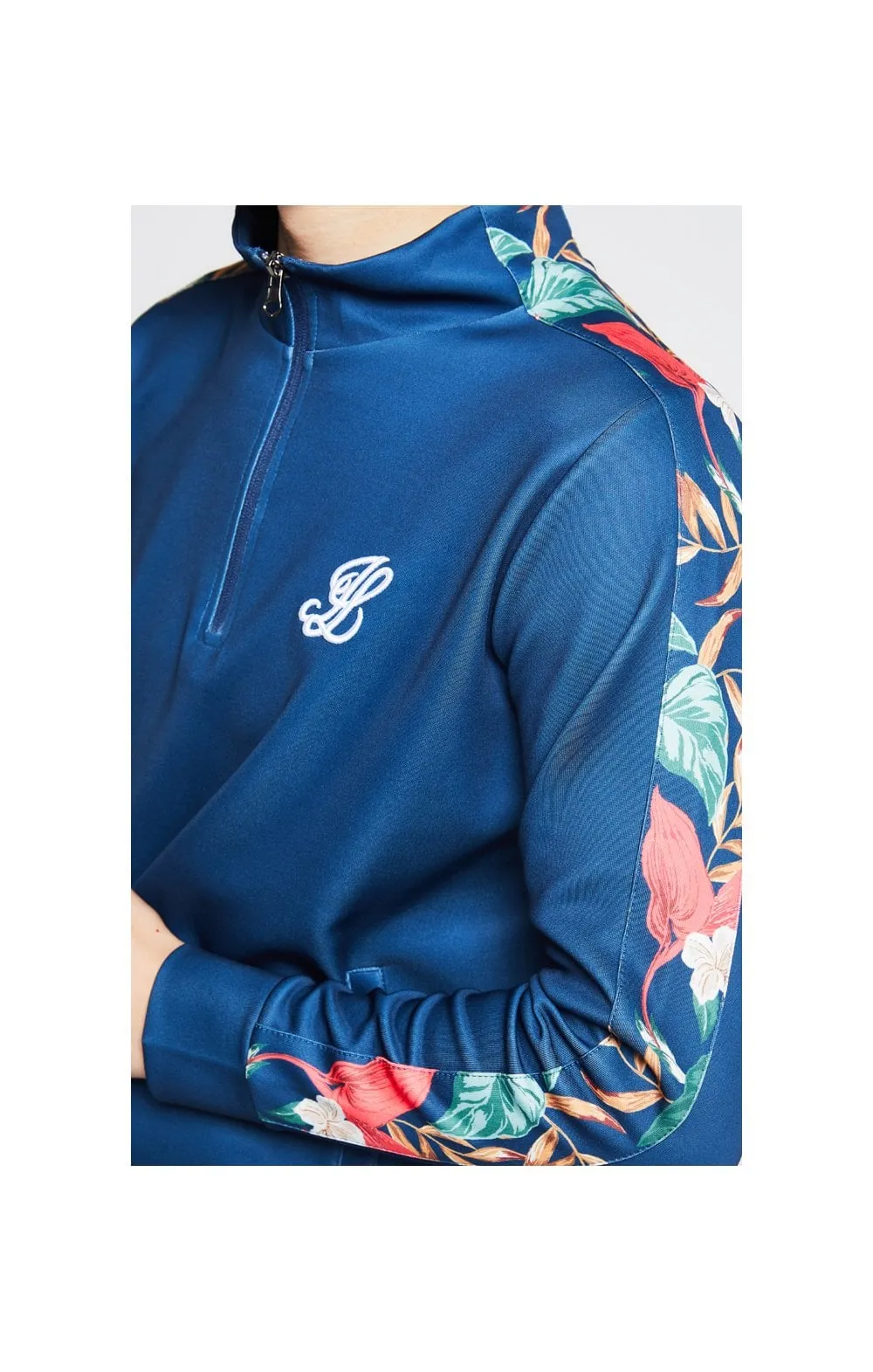 Illusive London Panel Funnel Neck 1/4 Zip Hoodie - Teal & Tropical Leaf sold by Siksilk product image thumbnail 2