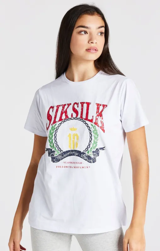 Girls White Varsity Logo Boyfriend T-Shirt sold by Siksilk