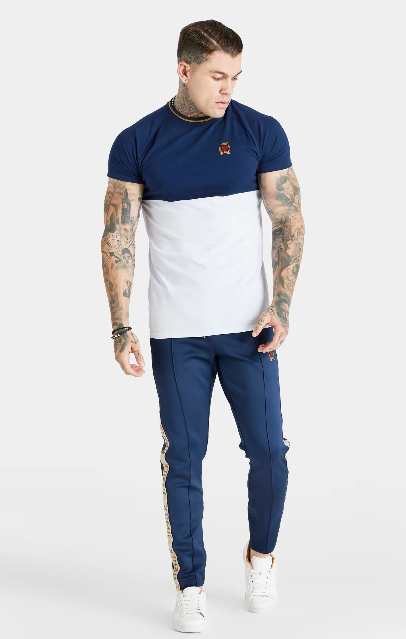 Navy Cut & Sew Muscle Fit T-Shirt sold by Siksilk product image thumbnail 2