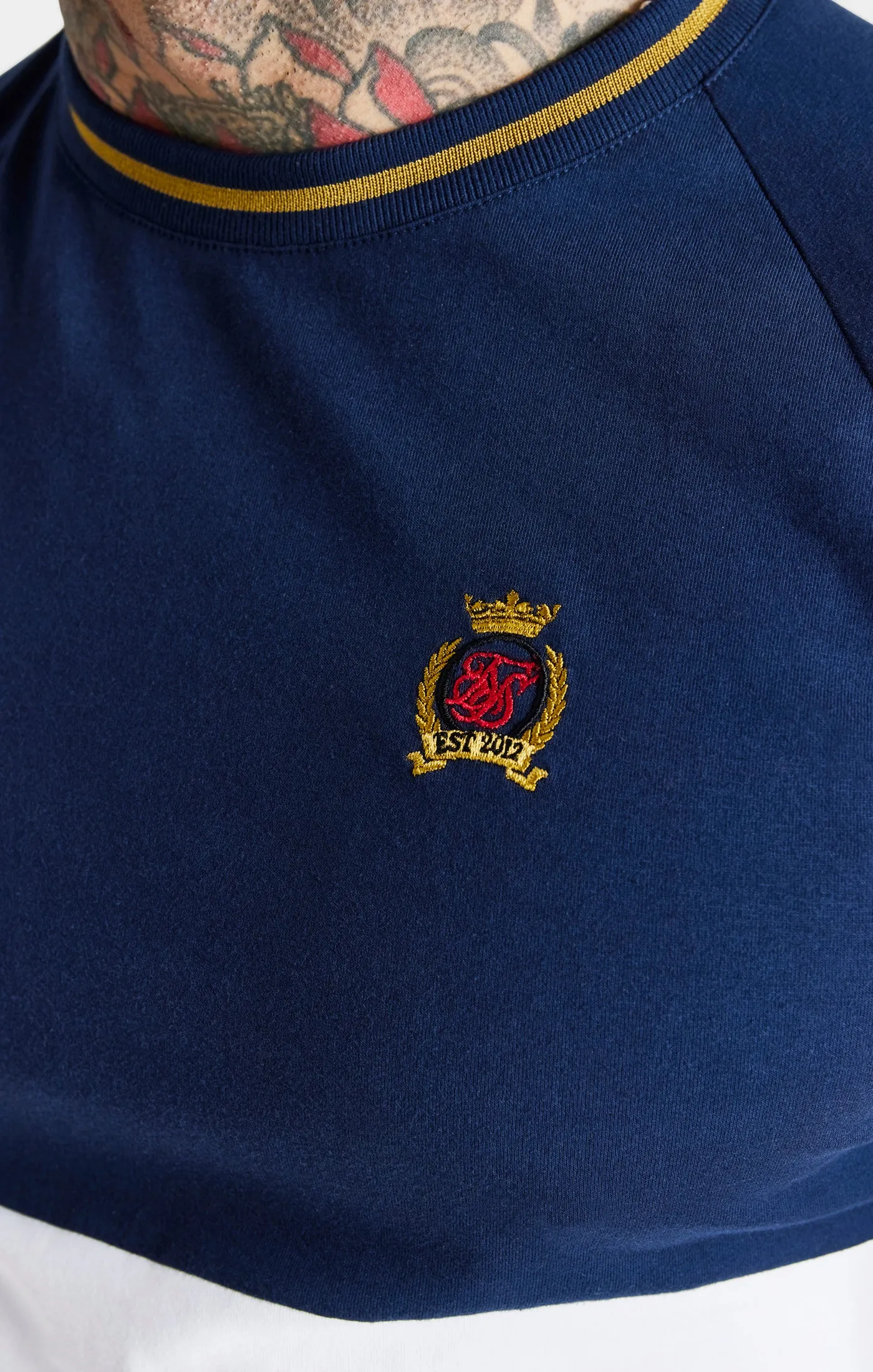 Navy Cut & Sew Muscle Fit T-Shirt sold by Siksilk product image thumbnail 3