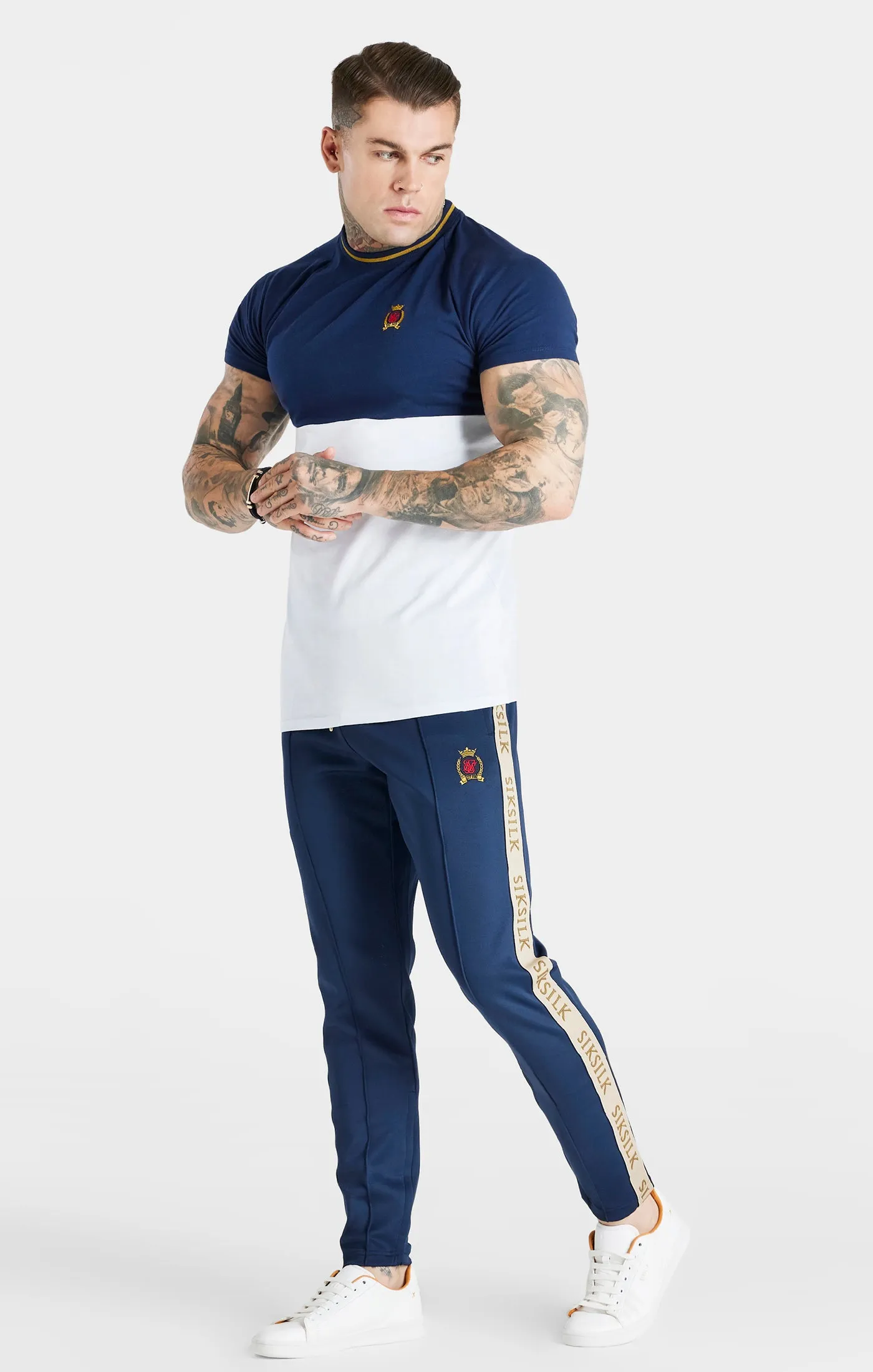 Navy Cut & Sew Muscle Fit T-Shirt sold by Siksilk product image thumbnail 4