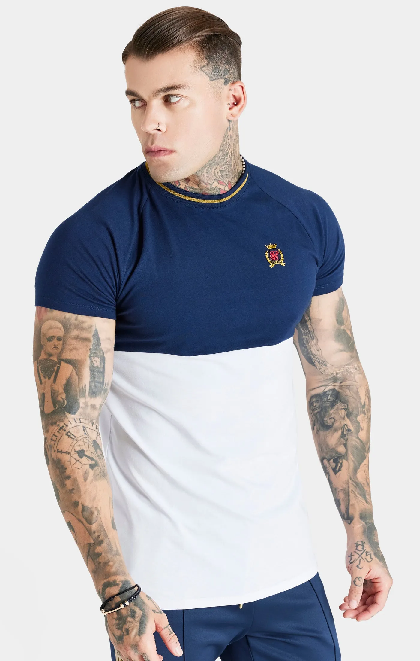 Navy Cut & Sew Muscle Fit T-Shirt sold by Siksilk