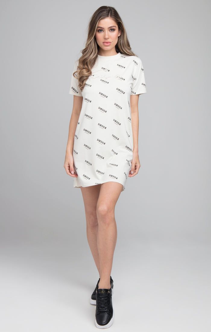 SikSilk Repeat Print T-Shirt Dress - Beige sold by Siksilk product image thumbnail 4