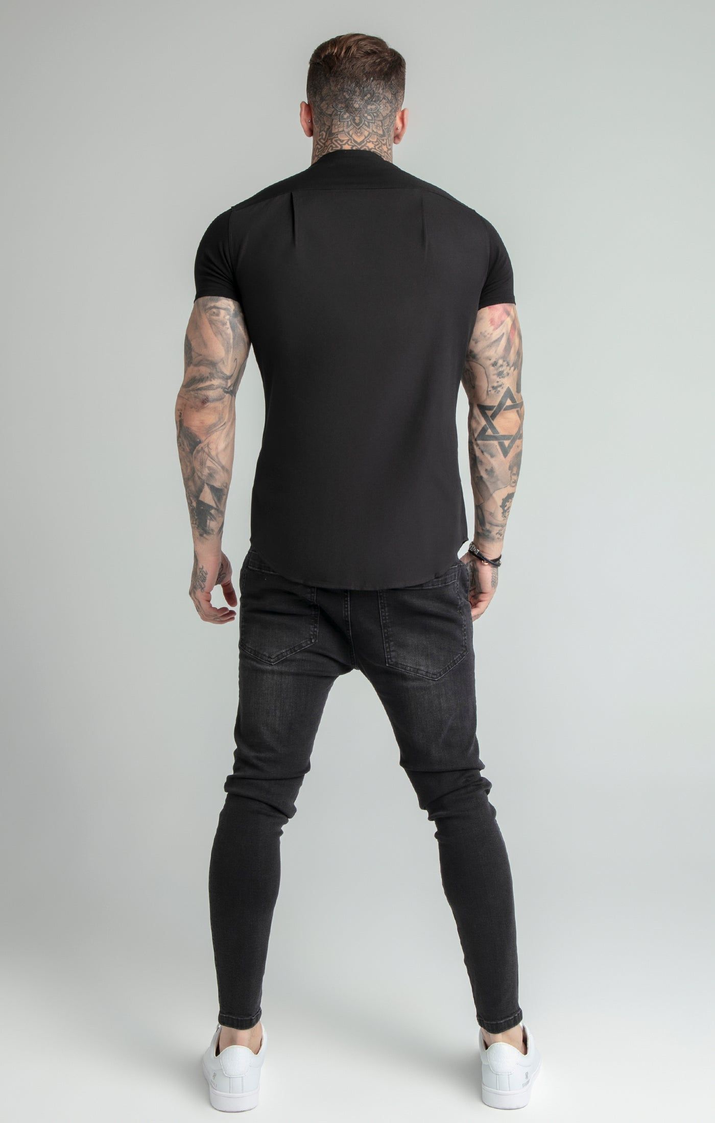 Black Short Sleeve Grandad Collar Shirt sold by Siksilk product image thumbnail 6