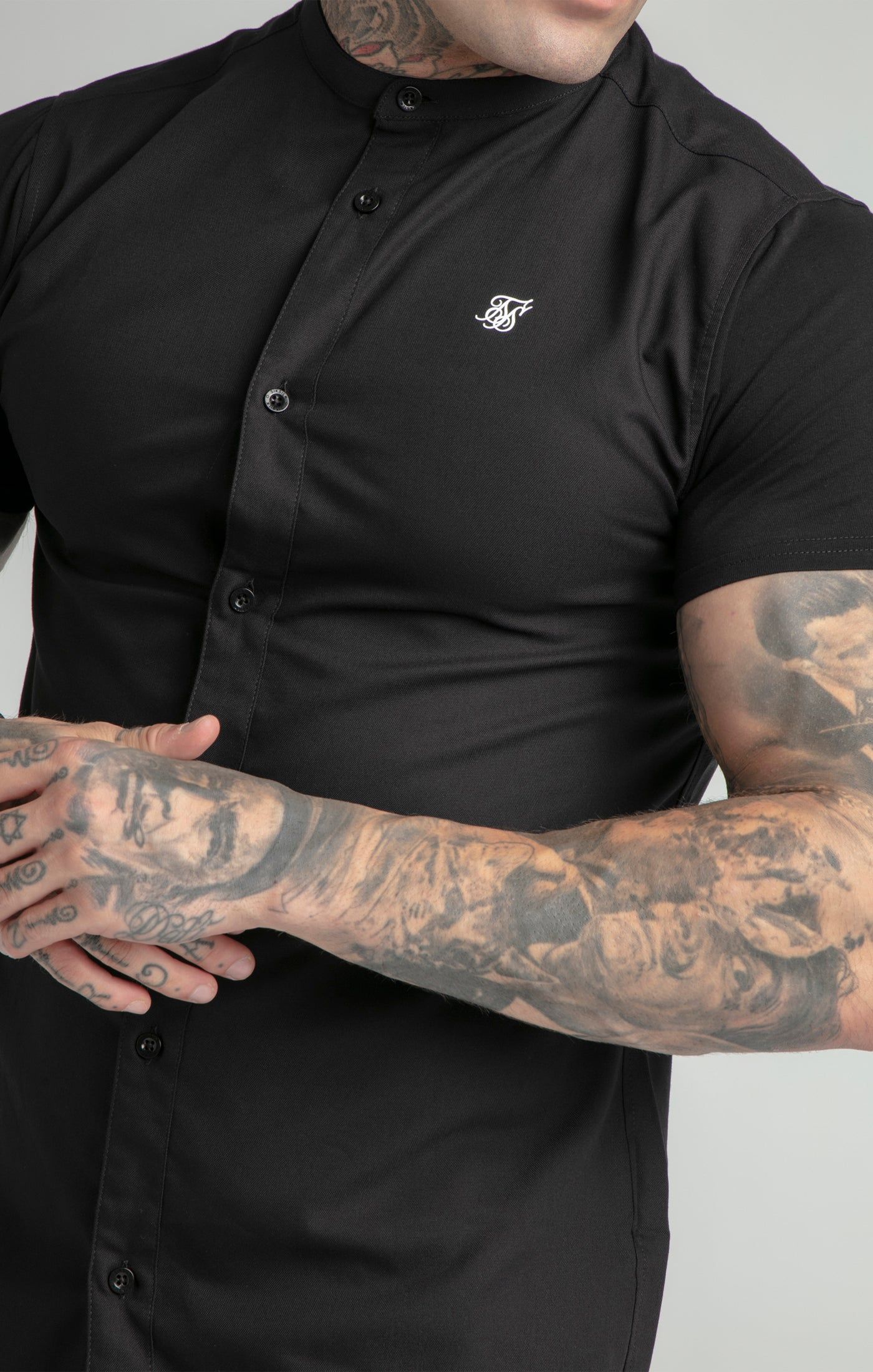 Black Short Sleeve Grandad Collar Shirt sold by Siksilk product image thumbnail 3