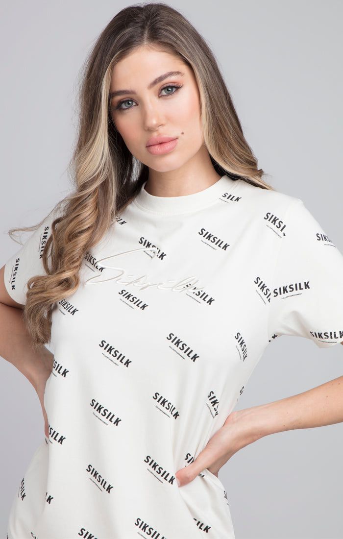 SikSilk Repeat Print T-Shirt Dress - Beige sold by Siksilk product image thumbnail 3
