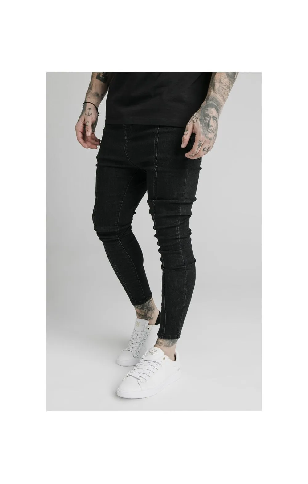 SikSilk Drop Crotch Pleated Applique Jeans - Black sold by Siksilk