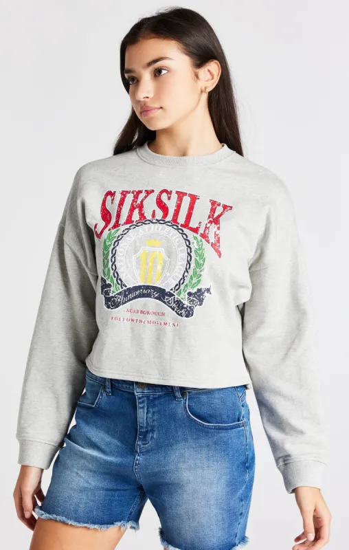 Girls Grey Marl Varsity Crop Crew Sweater sold by Siksilk