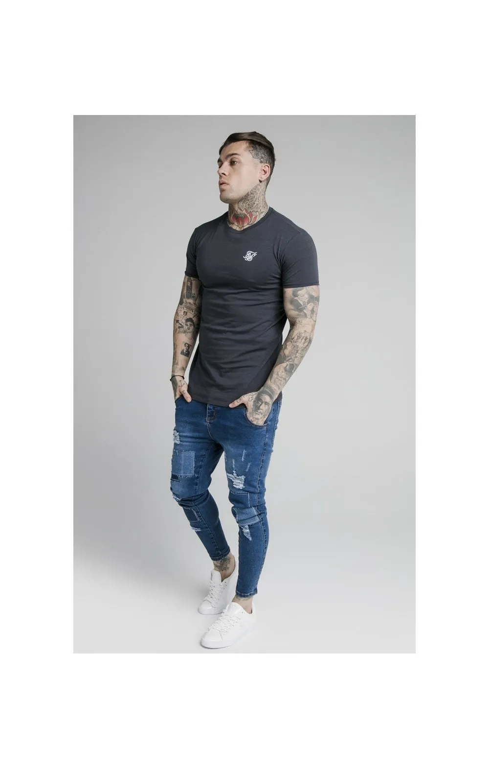 Navy Essential Muscle Fit T-Shirt sold by Siksilk product image thumbnail 4