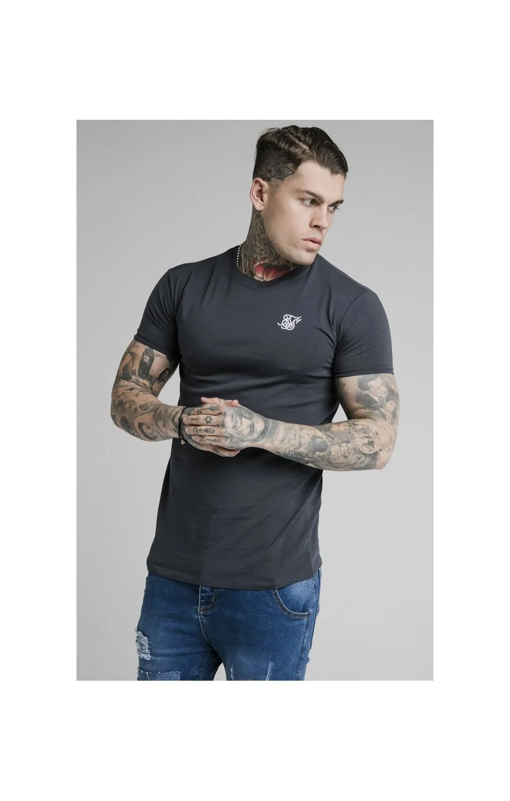 Navy Essential Muscle Fit T-Shirt sold by Siksilk
