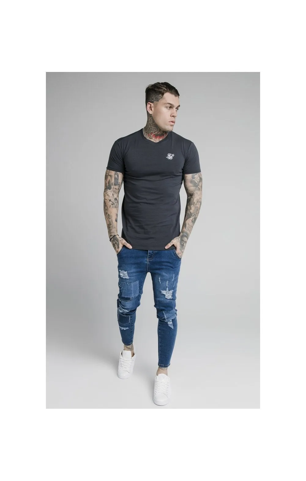 Navy Essential Muscle Fit T-Shirt sold by Siksilk product image thumbnail 5