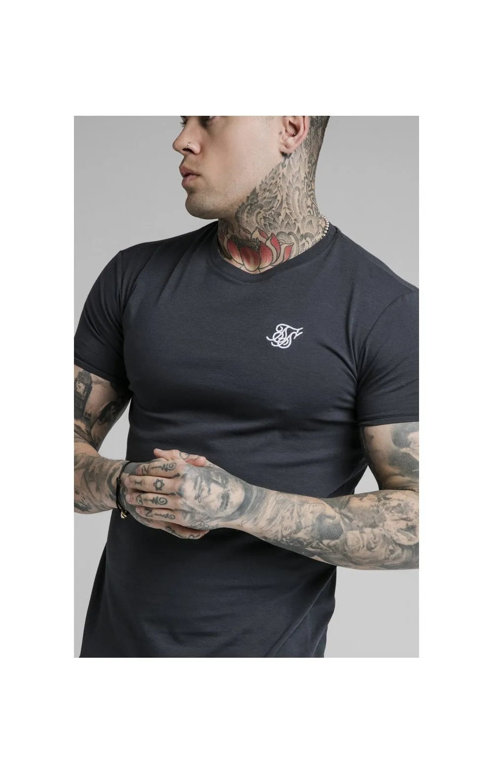 Navy Essential Muscle Fit T-Shirt sold by Siksilk product image thumbnail 2