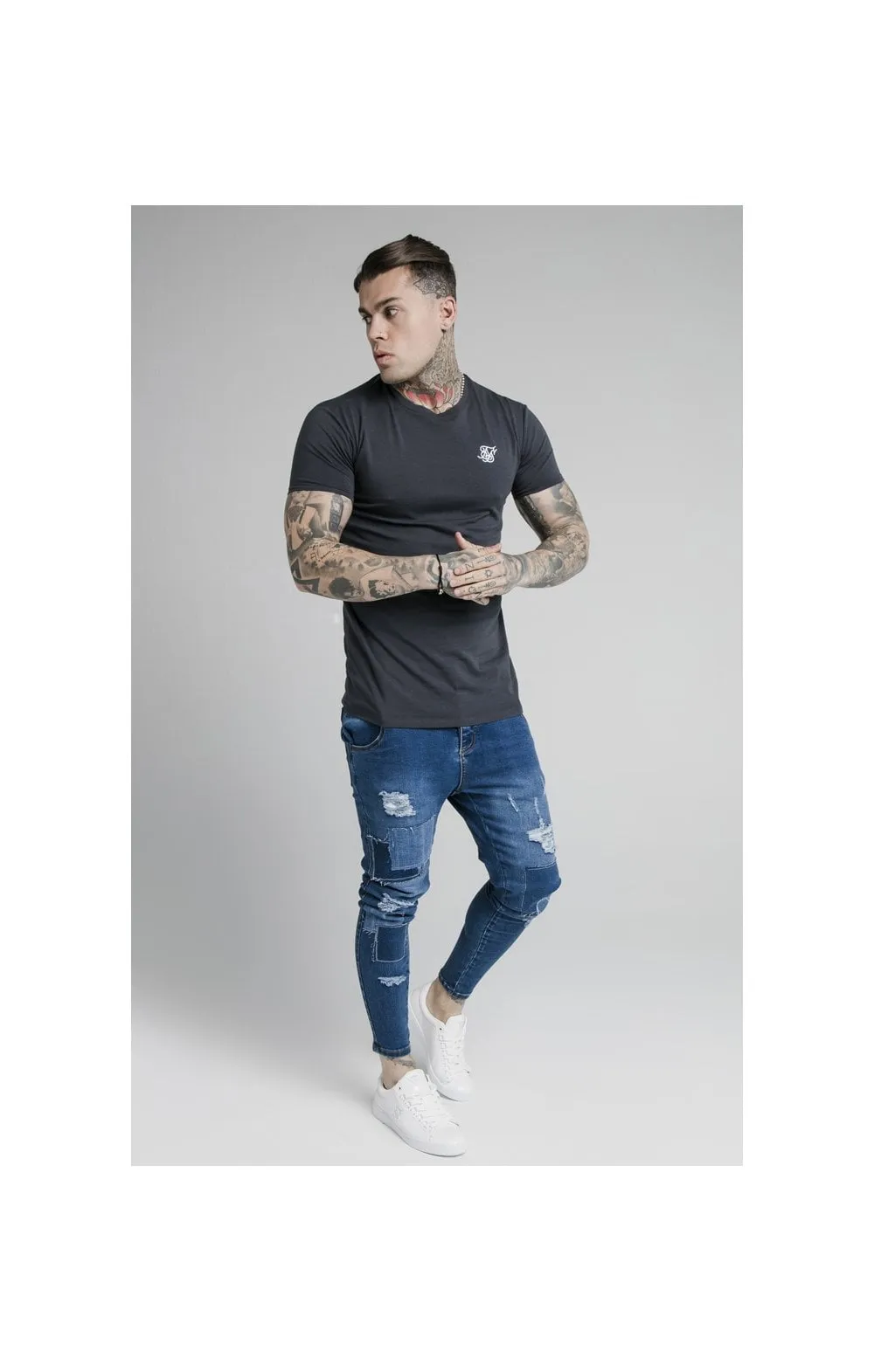 Navy Essential Muscle Fit T-Shirt sold by Siksilk product image thumbnail 3