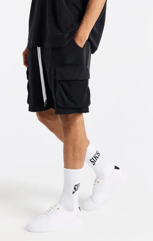 Black Towelling Cargo Short sold by Siksilk