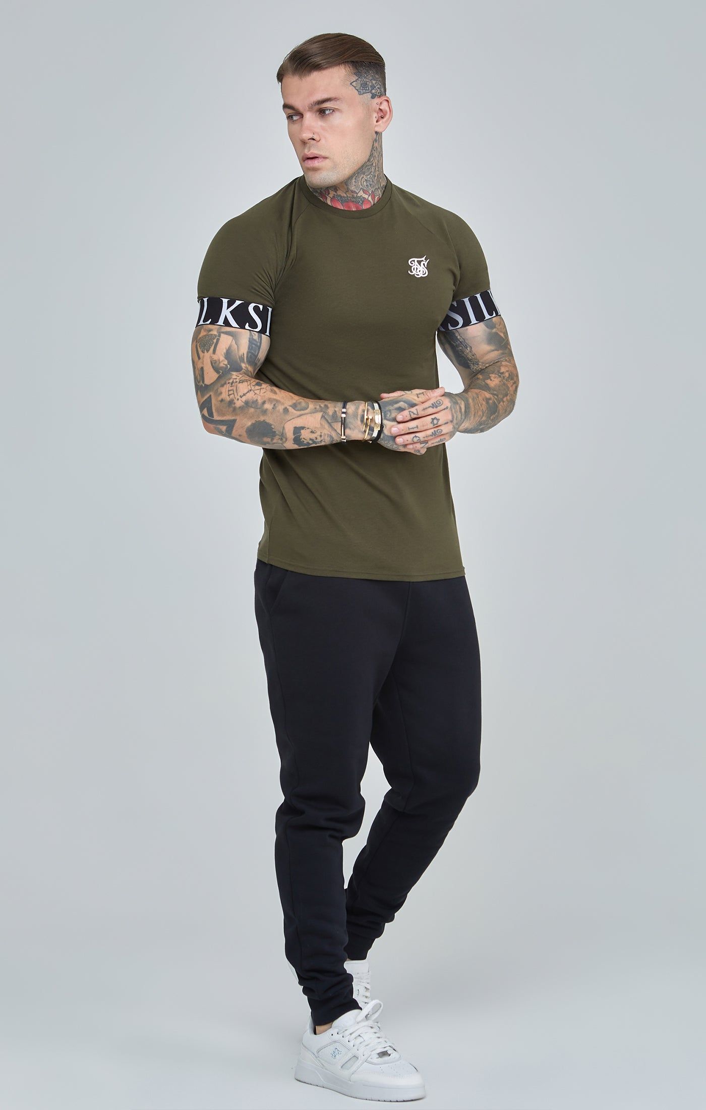 Khaki Essential Elastic Cuff Muscle Fit T-Shirt sold by Siksilk product image thumbnail 2
