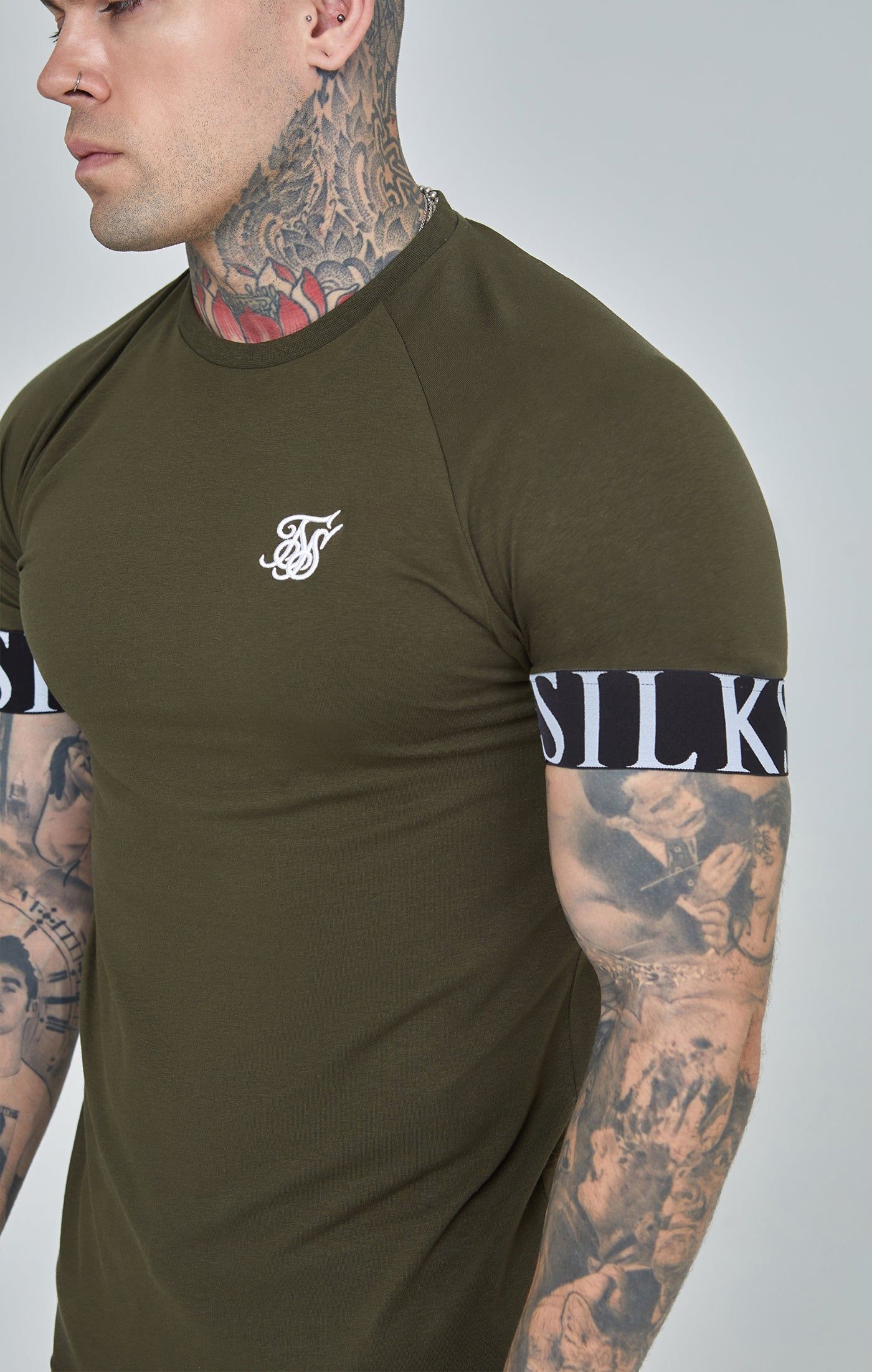Khaki Essential Elastic Cuff Muscle Fit T-Shirt sold by Siksilk product image thumbnail 3