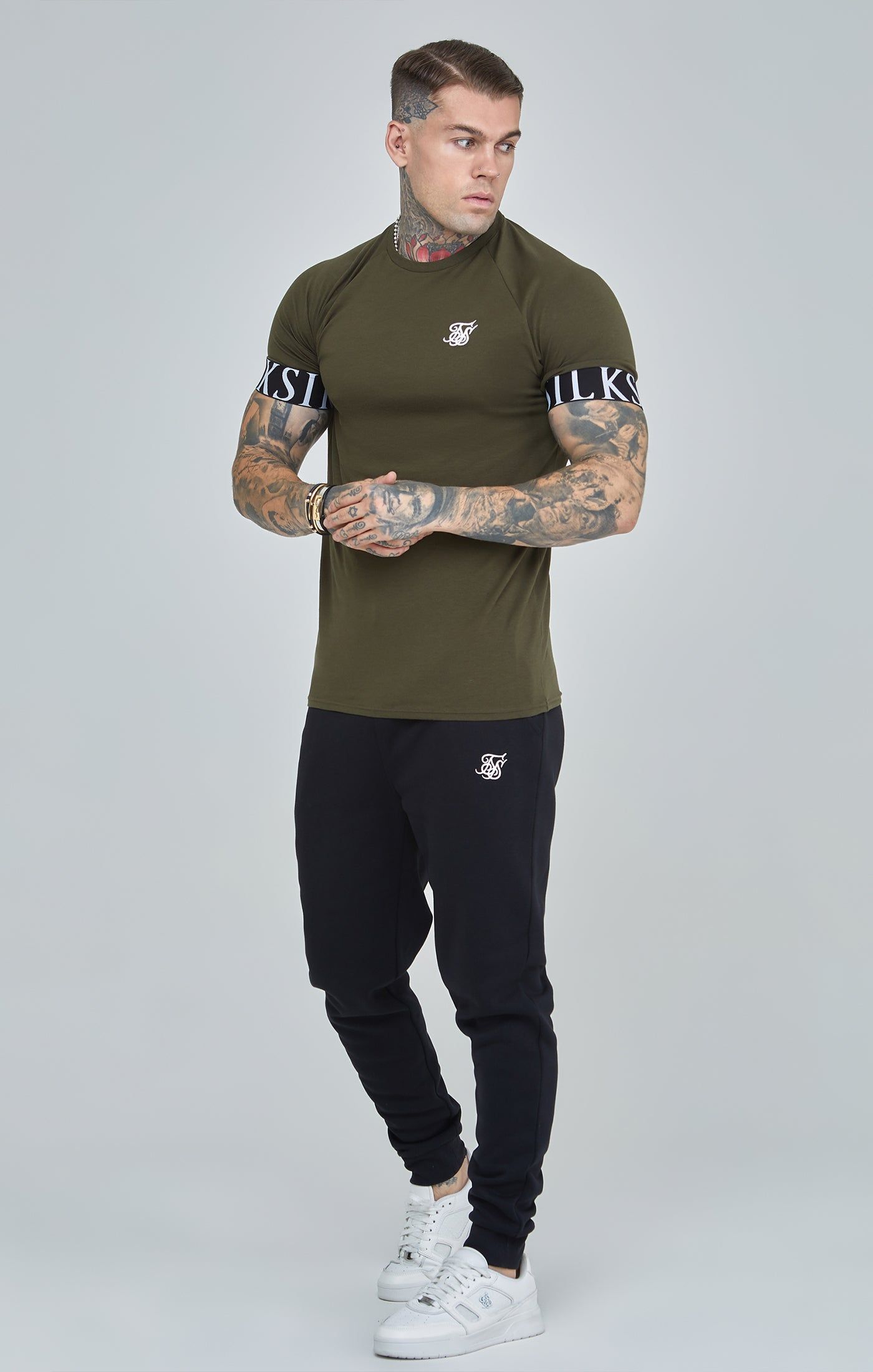 Khaki Essential Elastic Cuff Muscle Fit T-Shirt sold by Siksilk product image thumbnail 4