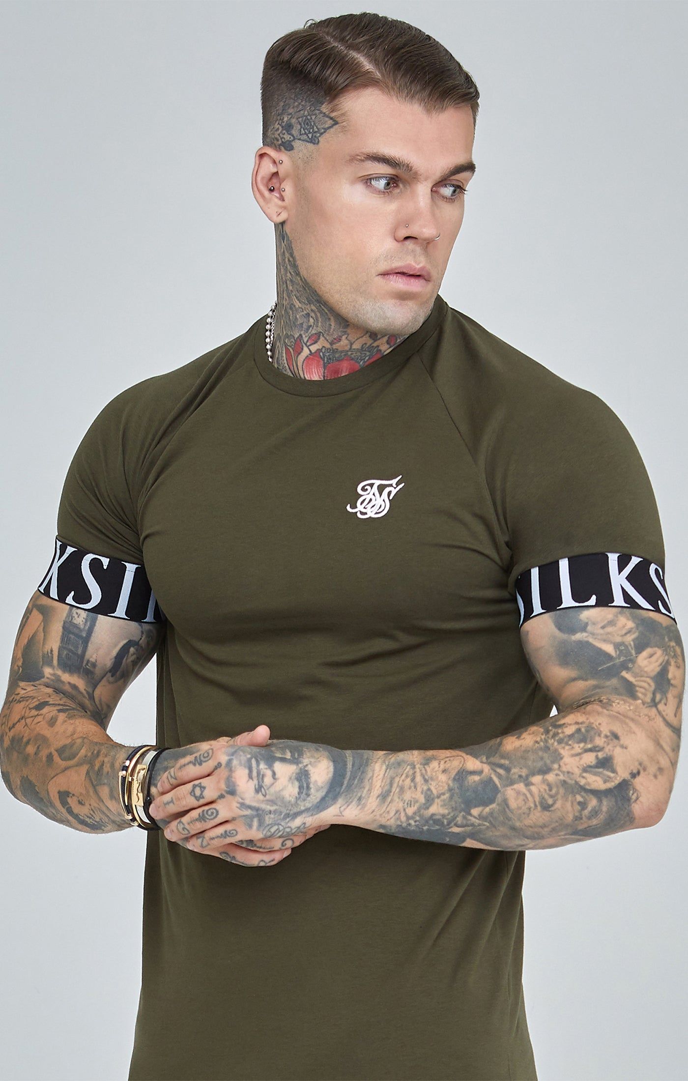 Khaki Essential Elastic Cuff Muscle Fit T-Shirt sold by Siksilk