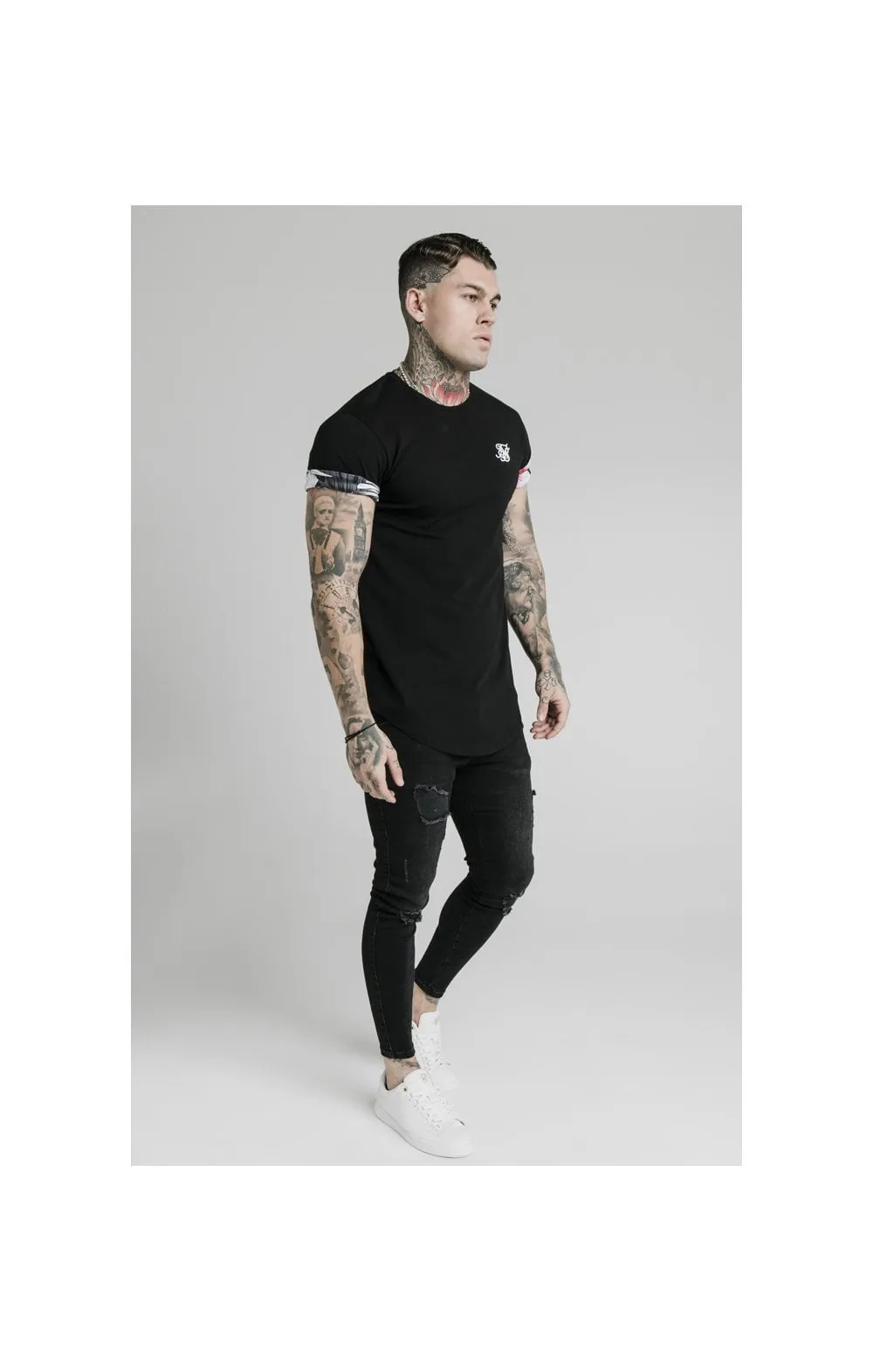 SikSilk S/S Floral Roll Sleeve Tee – Black sold by Siksilk product image thumbnail 4
