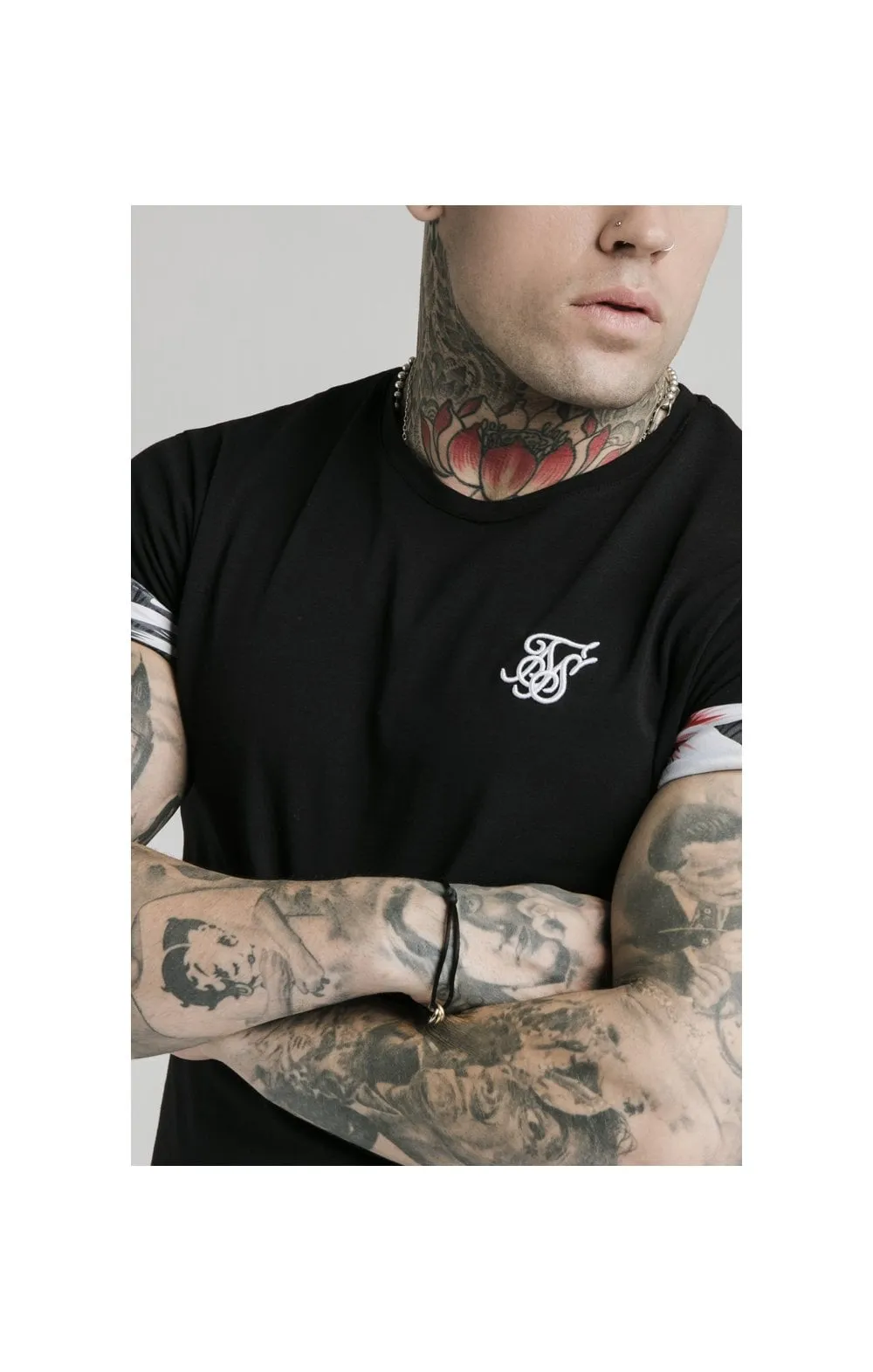 SikSilk S/S Floral Roll Sleeve Tee – Black sold by Siksilk product image thumbnail 2