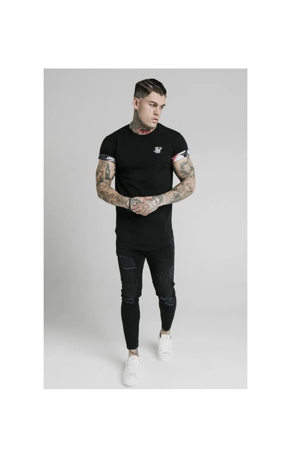 SikSilk S/S Floral Roll Sleeve Tee – Black sold by Siksilk product image thumbnail 3