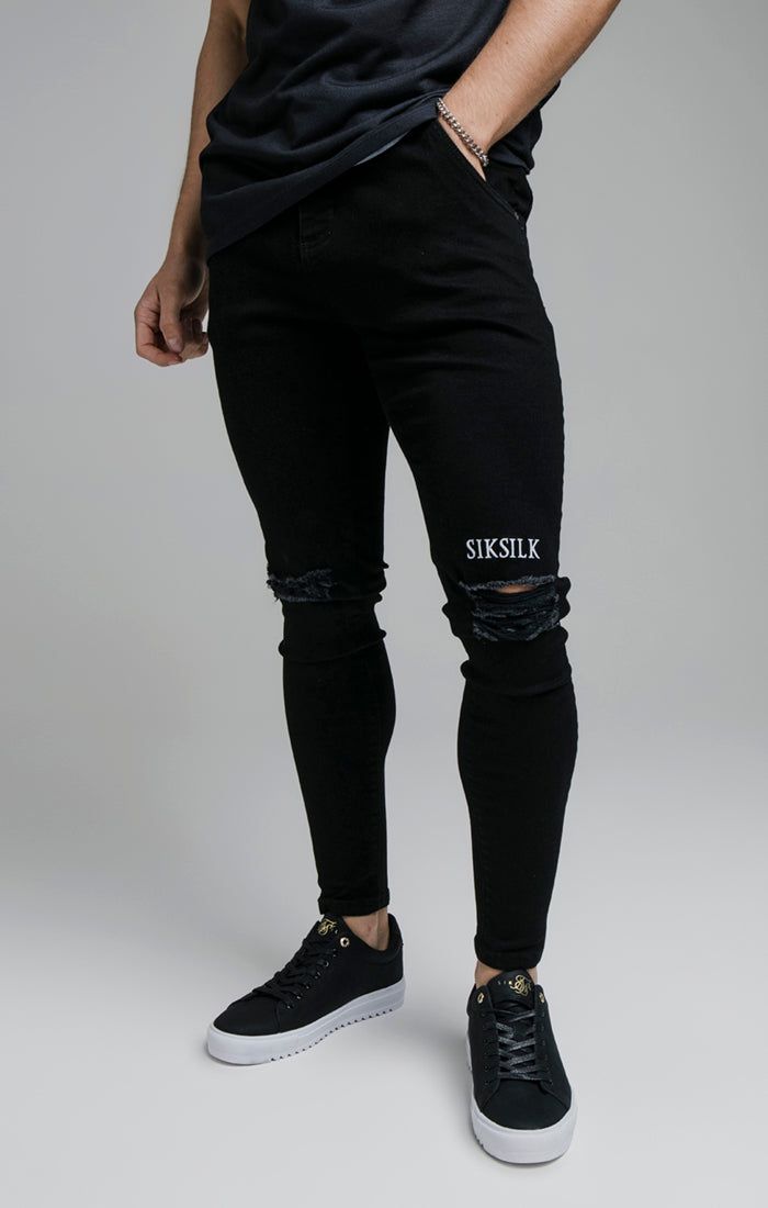 SikSilk Raw Hem Burst Knee Denims - Black sold by Siksilk product image thumbnail 2