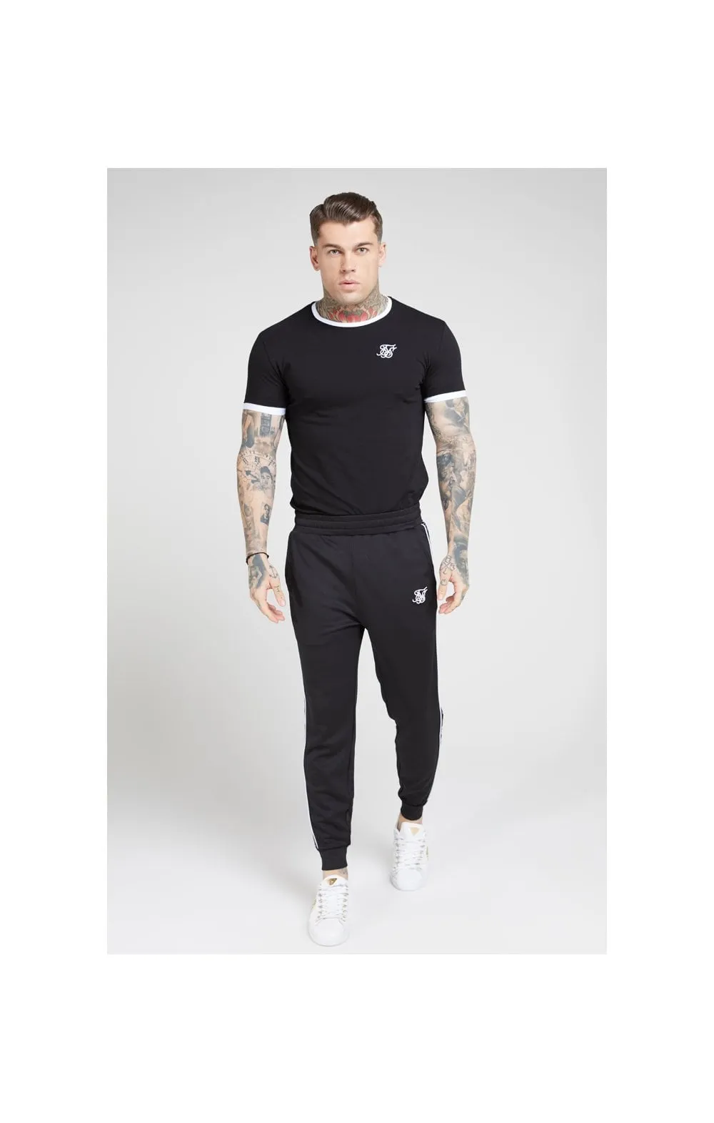 SikSilk S/S Inset Straight Hem Ringer Gym Tee – Black & White sold by Siksilk product image thumbnail 3
