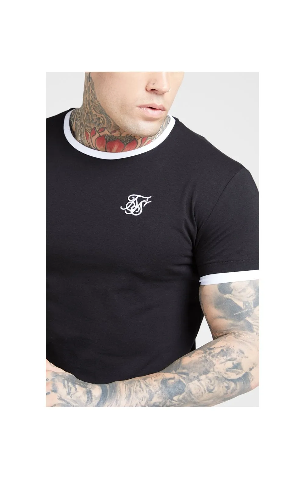 SikSilk S/S Inset Straight Hem Ringer Gym Tee – Black & White sold by Siksilk product image thumbnail 2