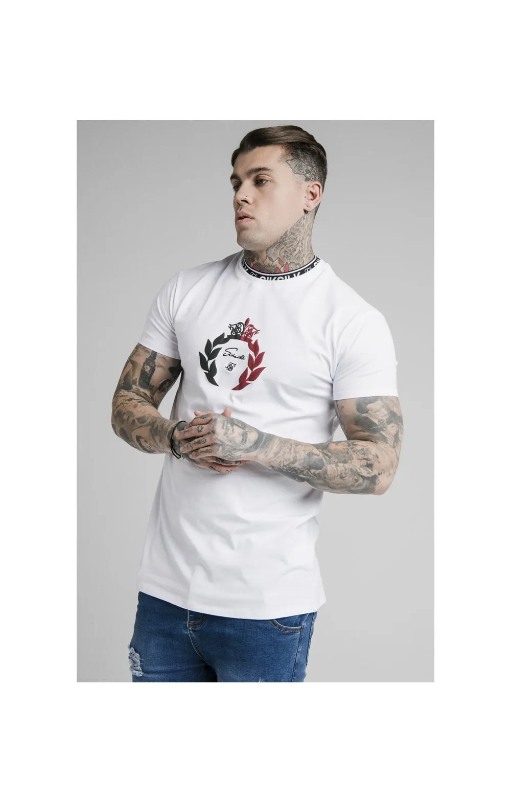 SikSilk S/S Tape Collar Prestige Tee - White sold by Siksilk
