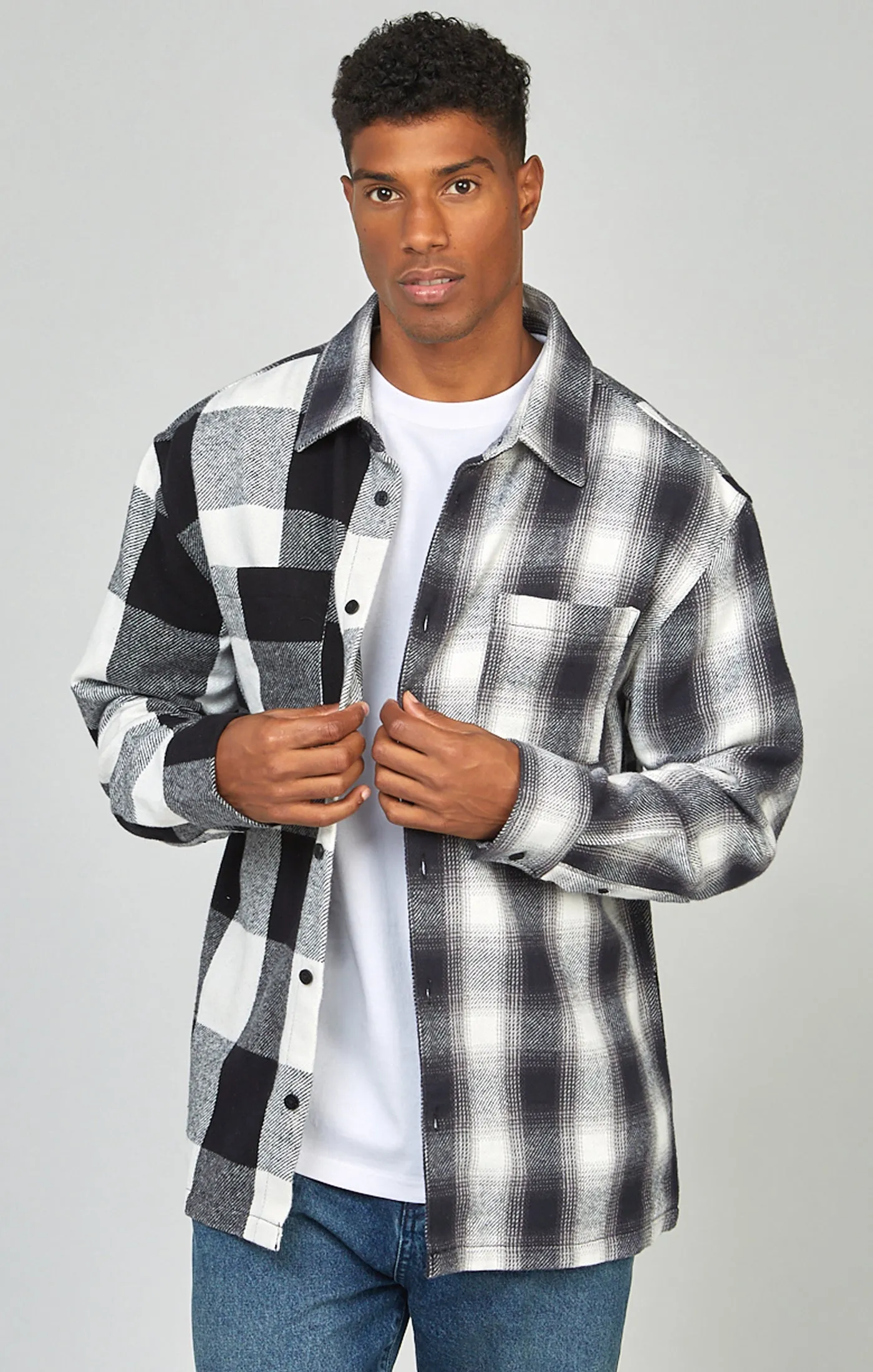 Black Towelling Logo Check Shirt sold by Siksilk product image thumbnail 4