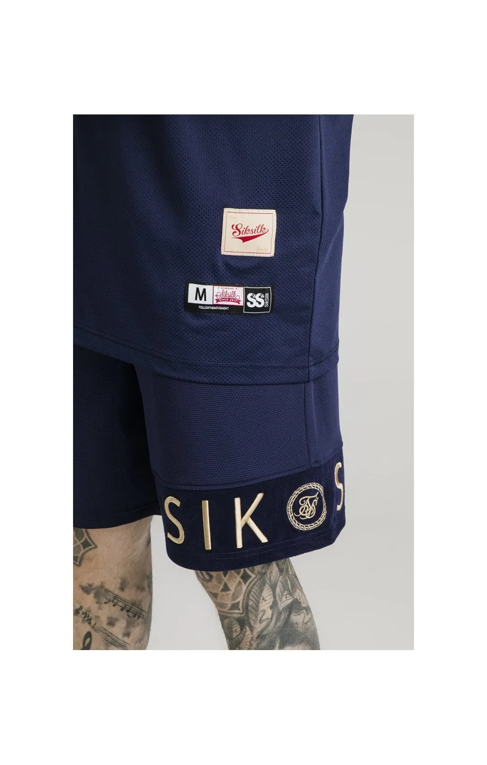 SikSilk Eyelet Panel Relaxed Fit Shorts - Navy Eclipse sold by Siksilk