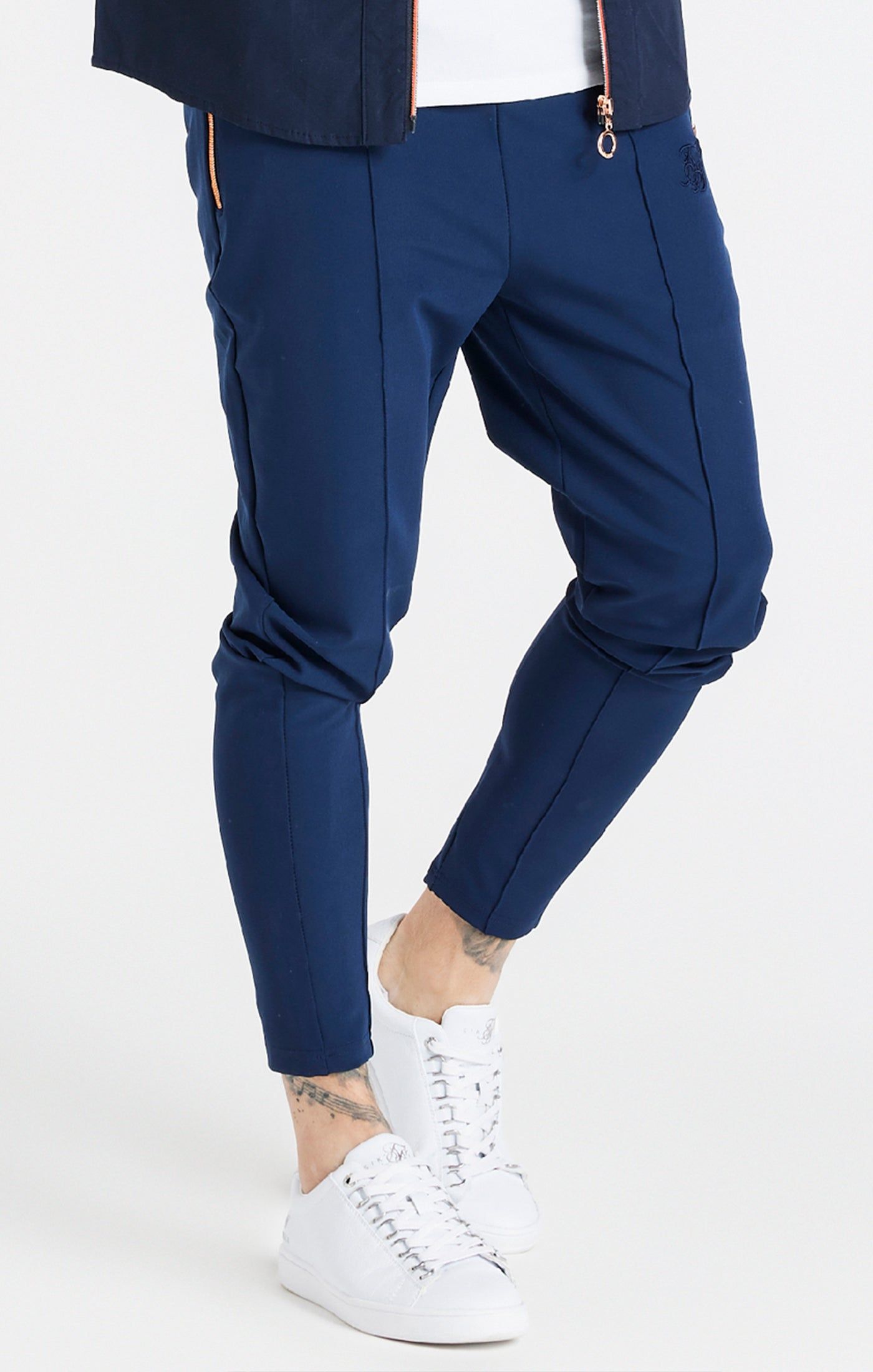 Navy Fitted Pleat Pant sold by Siksilk