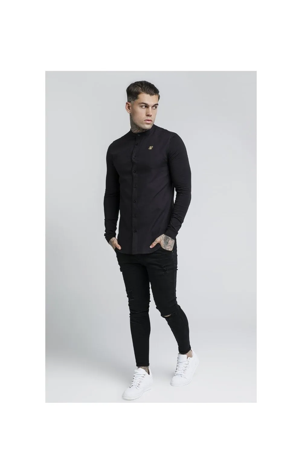 SikSilk L/S Grandad Shirt – Black sold by Siksilk product image thumbnail 4