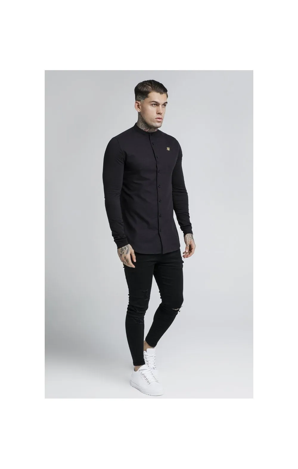 SikSilk L/S Grandad Shirt – Black sold by Siksilk product image thumbnail 5