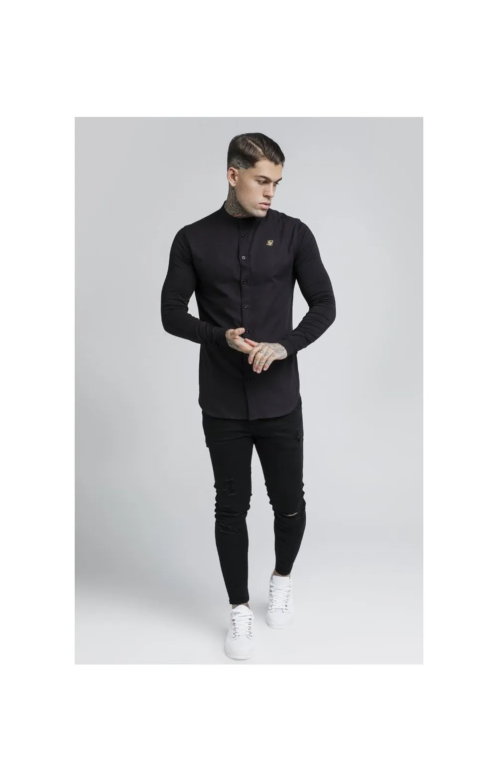 SikSilk L/S Grandad Shirt – Black sold by Siksilk product image thumbnail 3