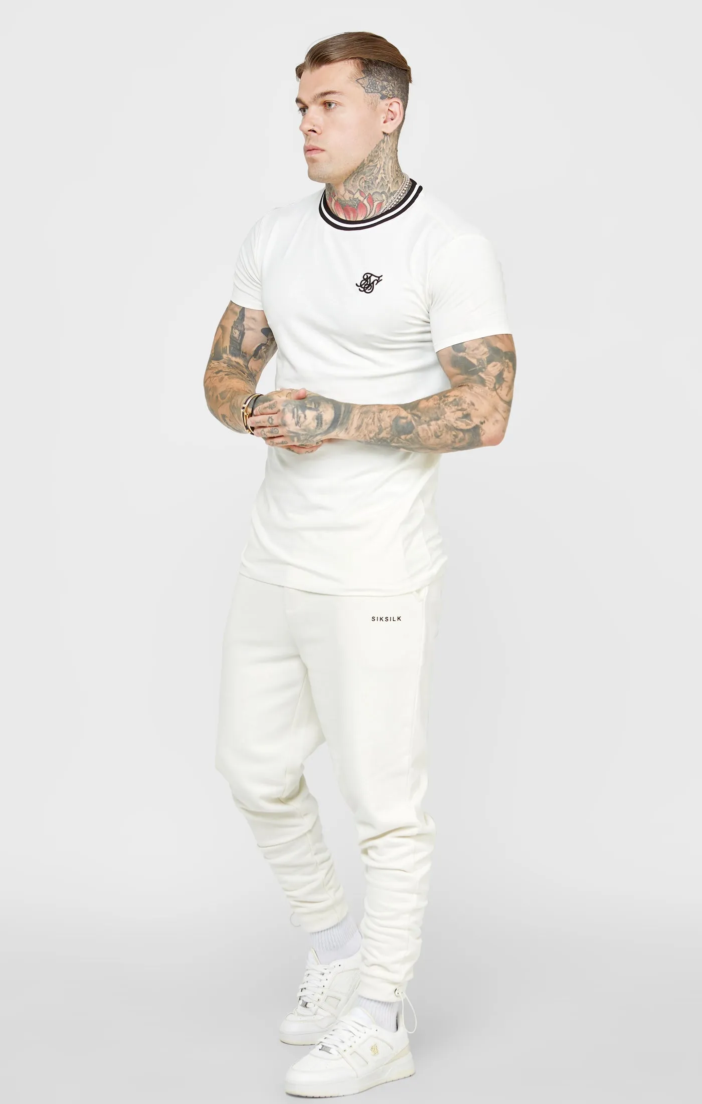 Ecru Gym Fit T-Shirt W Yarn Dyed Rib sold by Siksilk product image thumbnail 3