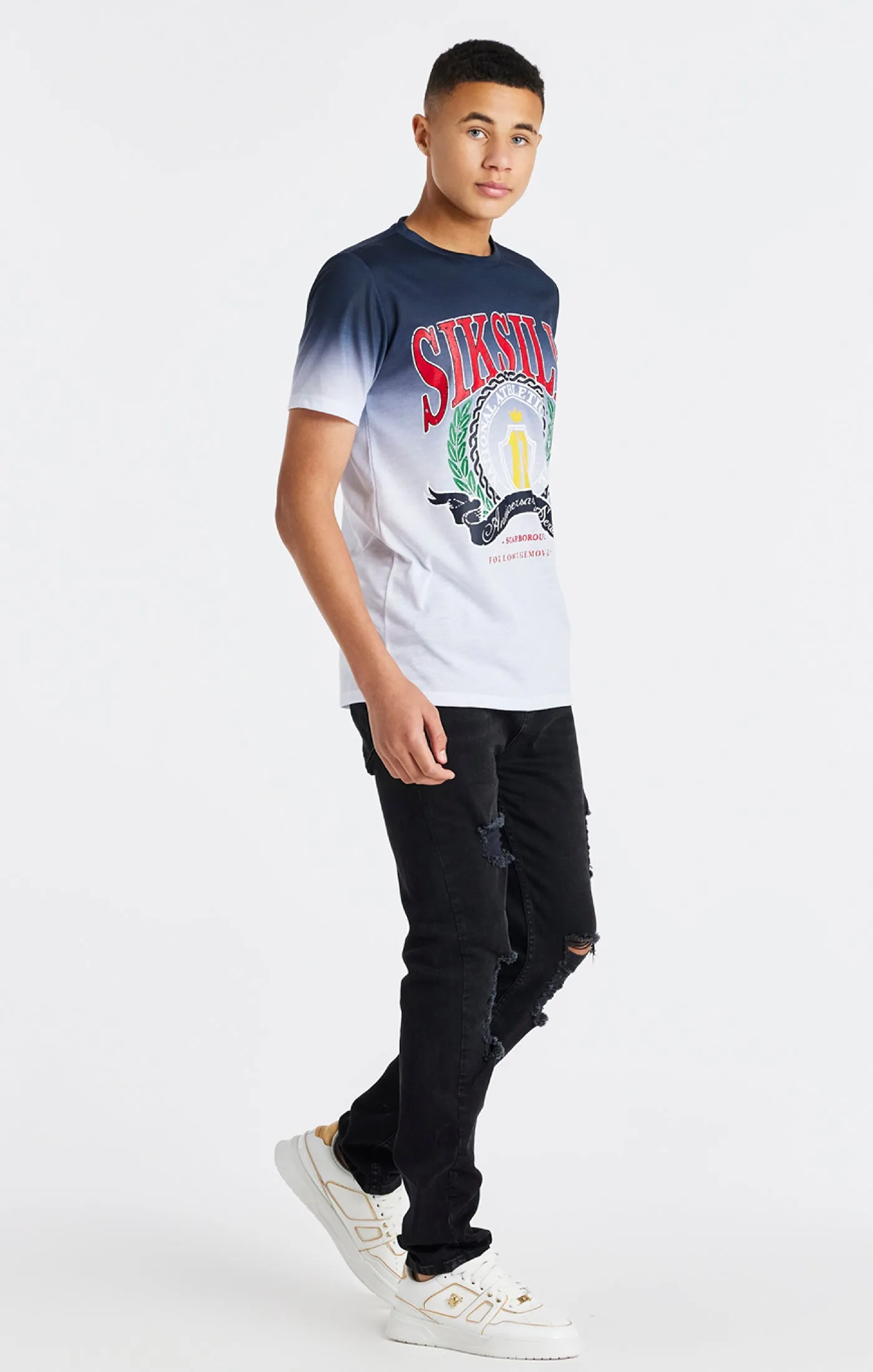 Boys Navy Varsity Fade T-Shirt sold by Siksilk product image thumbnail 4
