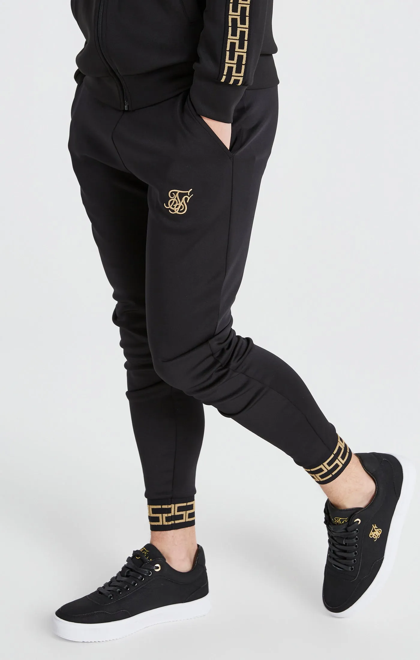 Boys Black Taped Cuffed Jogger sold by Siksilk