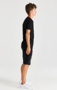 Boys Black Distressed Denim Short sold by Siksilk