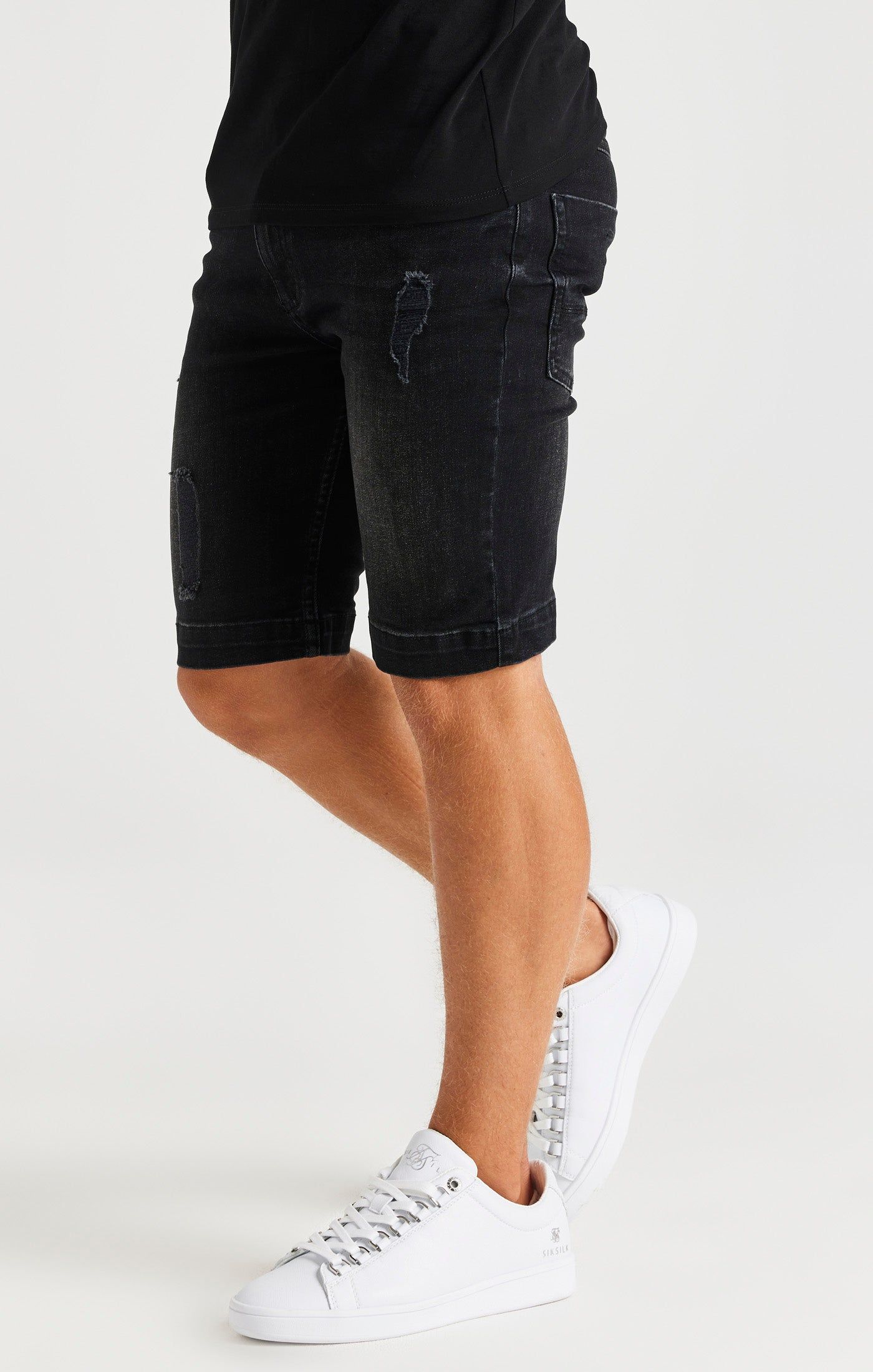 Boys Black Distressed Denim Short sold by Siksilk