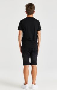 Boys Black Distressed Denim Short sold by Siksilk