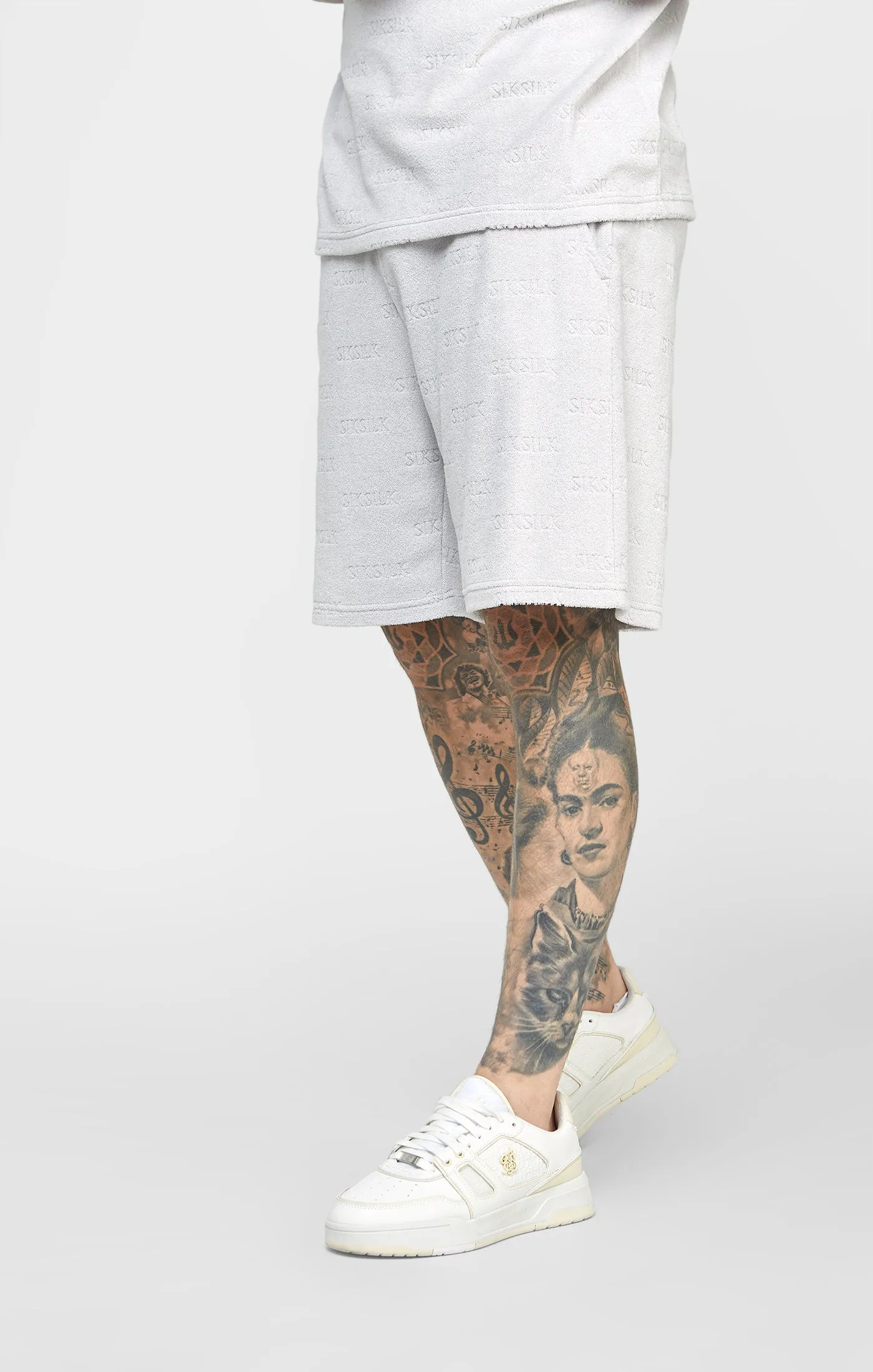 Grey Repeat Logo Towelling Short sold by Siksilk