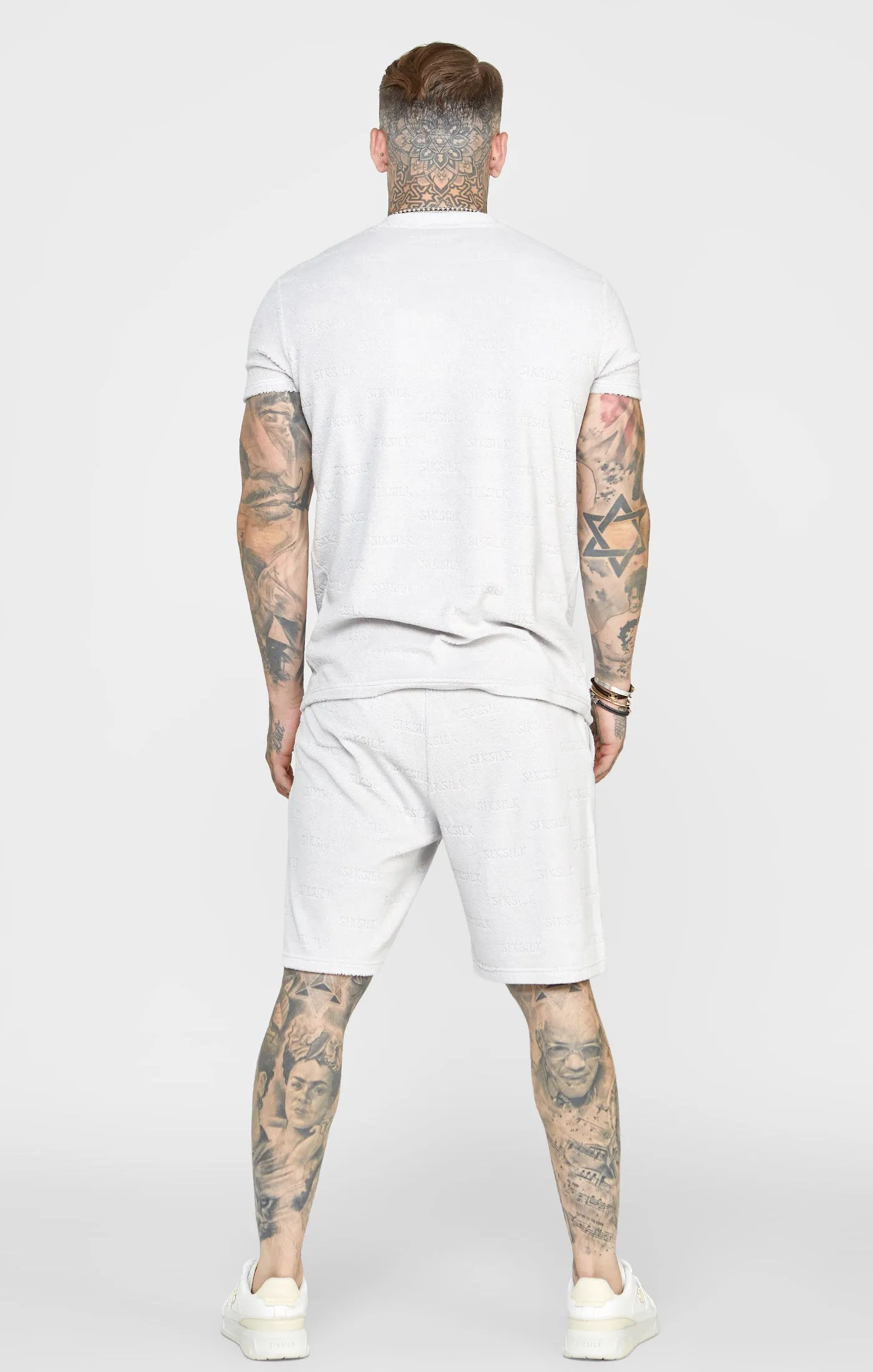 Grey Repeat Logo Towelling Short sold by Siksilk product image thumbnail 5