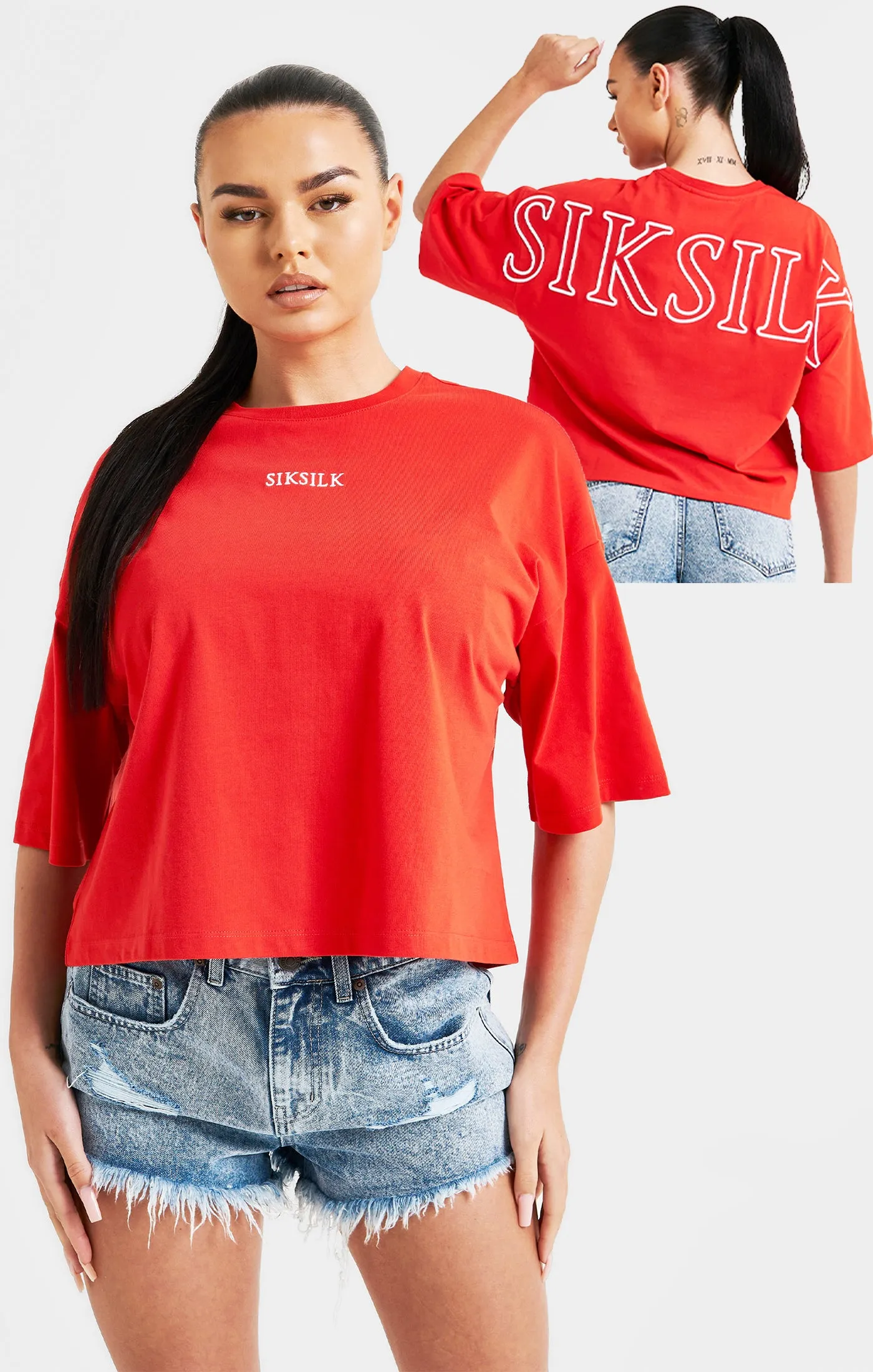 Red Branded Crop T-Shirt sold by Siksilk product image thumbnail 2