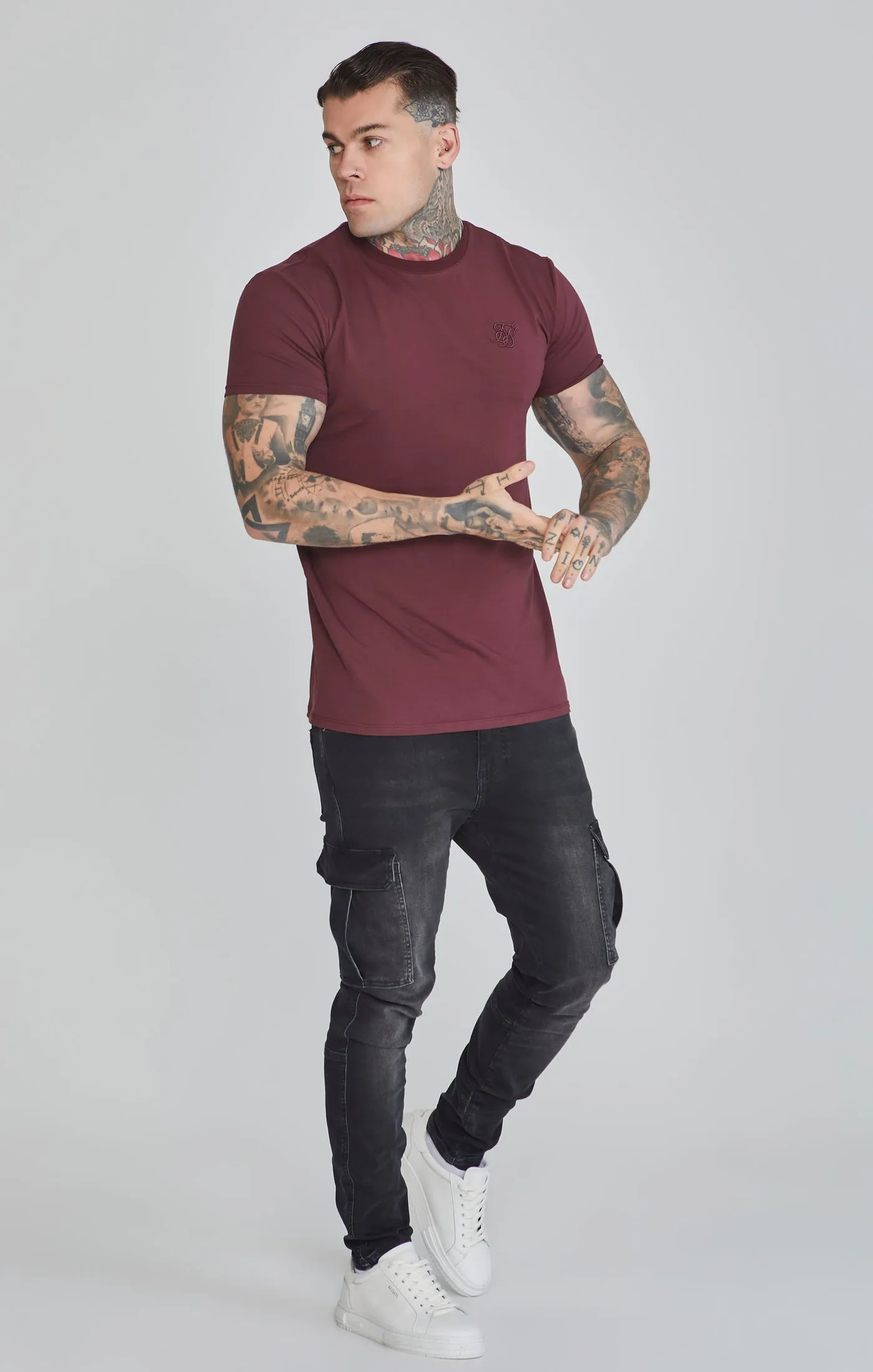 Burgundy Muscle Fit T-Shirt sold by Siksilk product image thumbnail 4