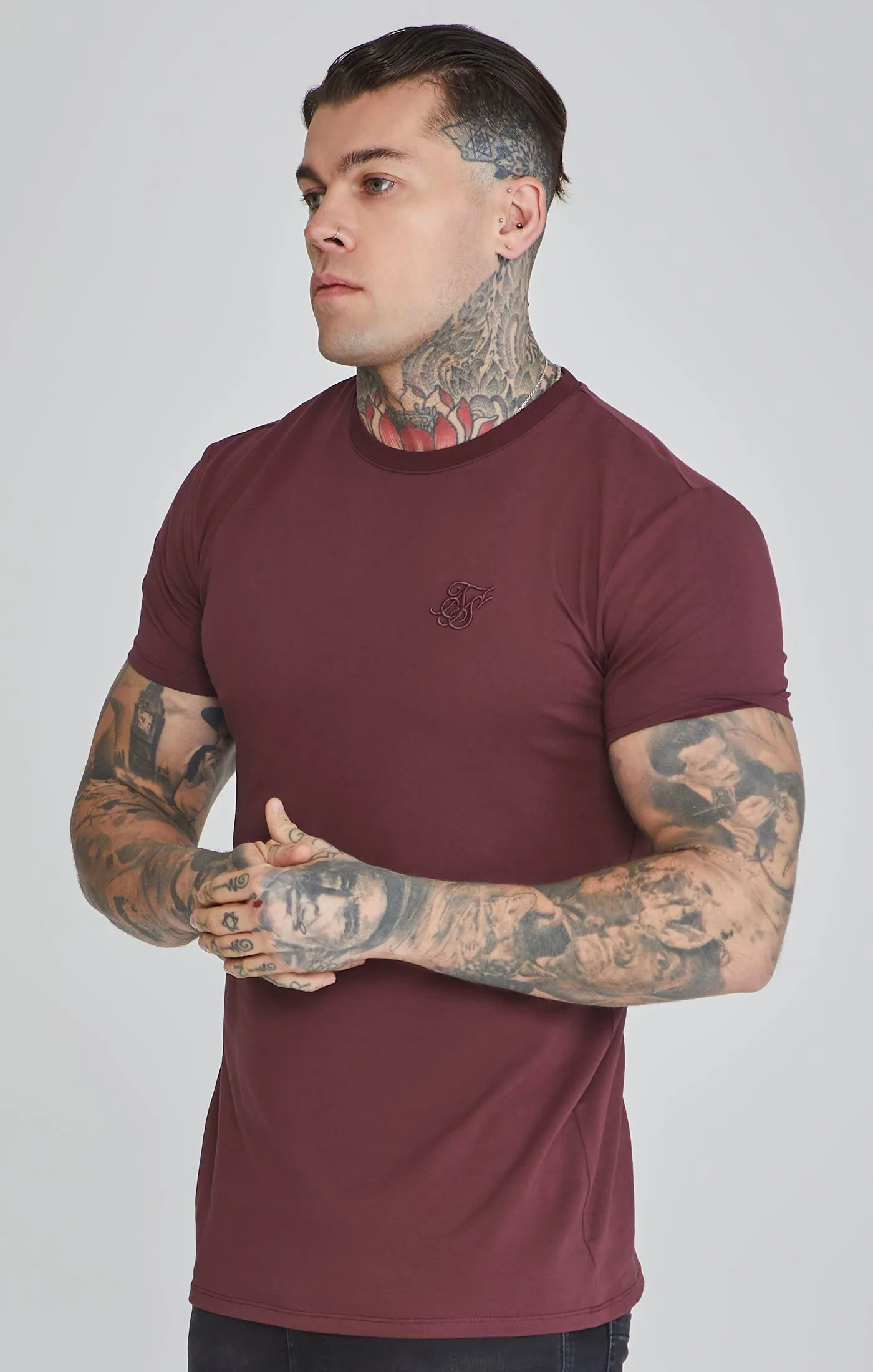 Burgundy Muscle Fit T-Shirt sold by Siksilk