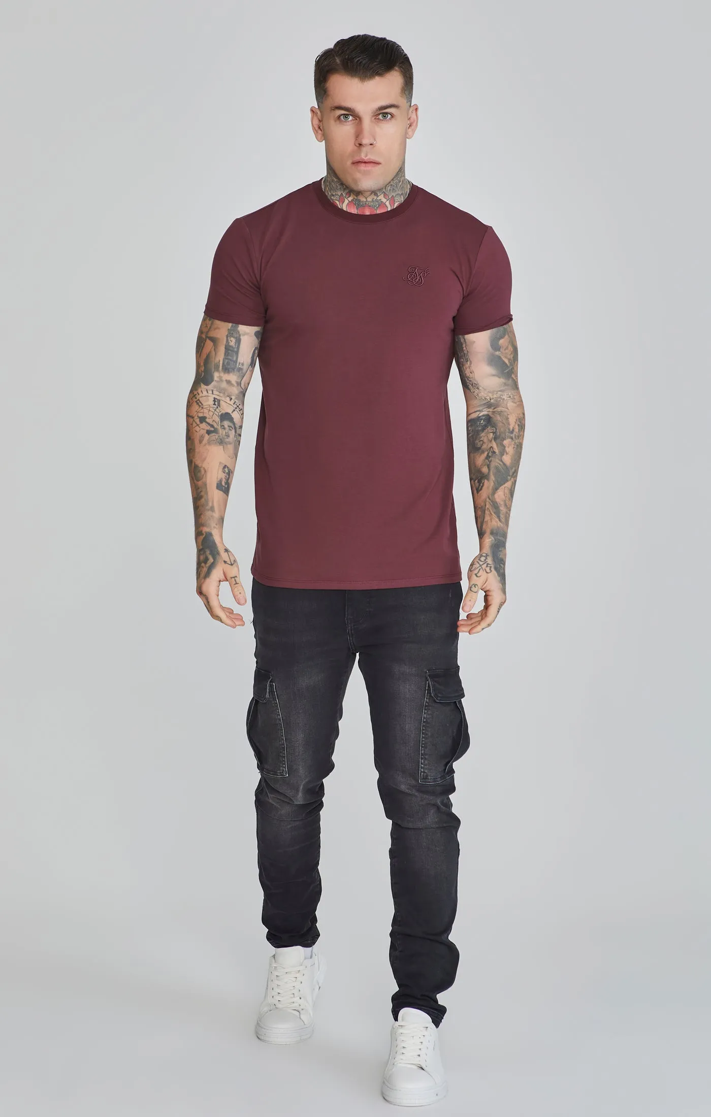 Burgundy Muscle Fit T-Shirt sold by Siksilk product image thumbnail 2